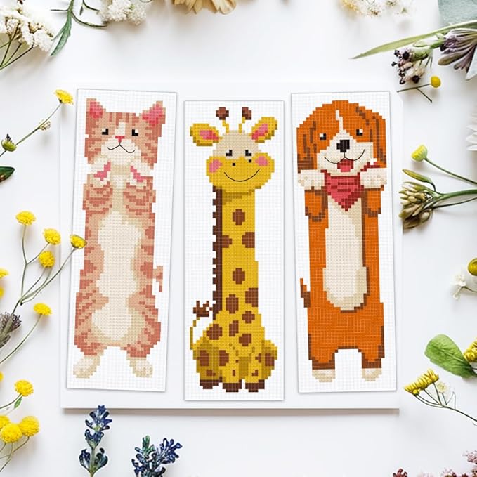 ACRNIGHEET 6PCS Cross Stitch Bookmark Kit for Beginner Cartoon Animals Stamped Cross Stitch Kits for Adults DIY Embroidery Bookmark Kits Crossstitch Kits Adult with Instructions Hand Craft Gift 11CT