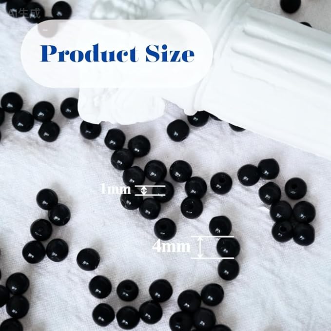 Jabrand 500pcs Black Beads, 4mm Porcelain Beads for Jewelry Making Round Ceramic Bead Unique Vintage Bead for Craft Beading Kit Bracelets DIY Decor