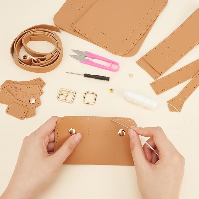 WADORN DIY Crossbody Bag Making Kits, PU Leather Shoulder Bag Sewing Set with Instruction Handmade Satchel Handbag Making Kit Purse Sewing Kit for Women Handicraft Gift, 7.1x2.8x4.7 Inch(Khaki)
