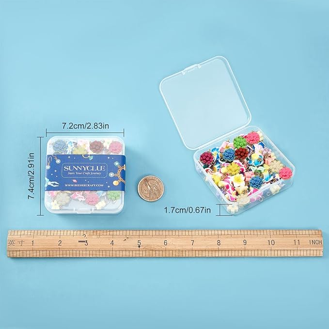 SUNNYCLUE 1 Box 60Pcs 3 Styles Flower Connector Charm Colorful Rose Links Floral Polymer Clay Beads Connectors Gold Plated for Jewelry Making Charms DIY Bracelets Findings, Mixed Colors