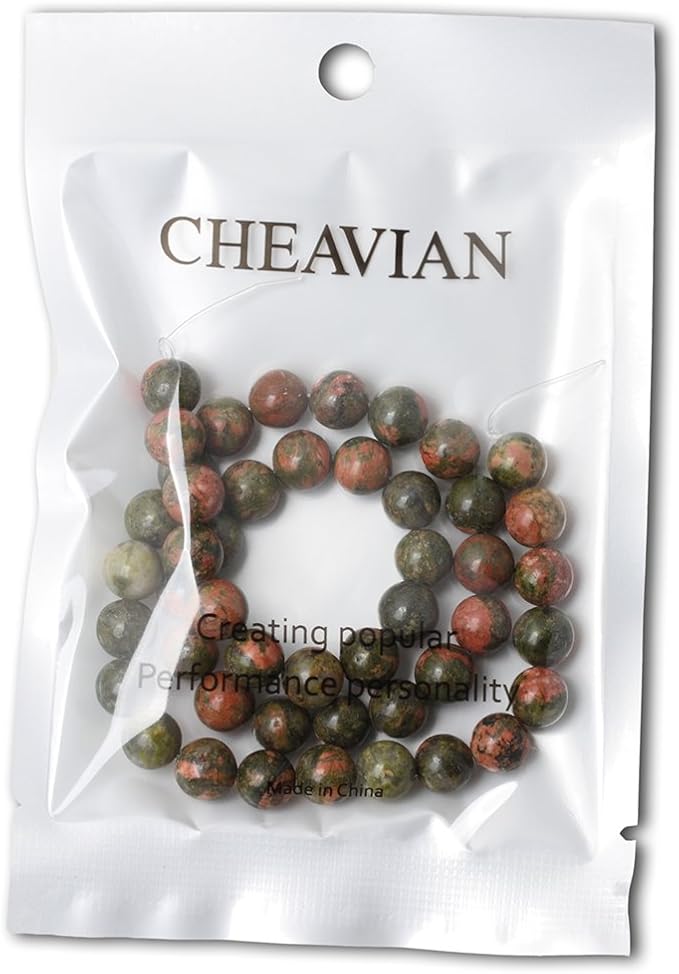 cheavian 45pcs 8mm natural unakite gemstone round loose beads for jewelry making diy handmade 1 strand 15"