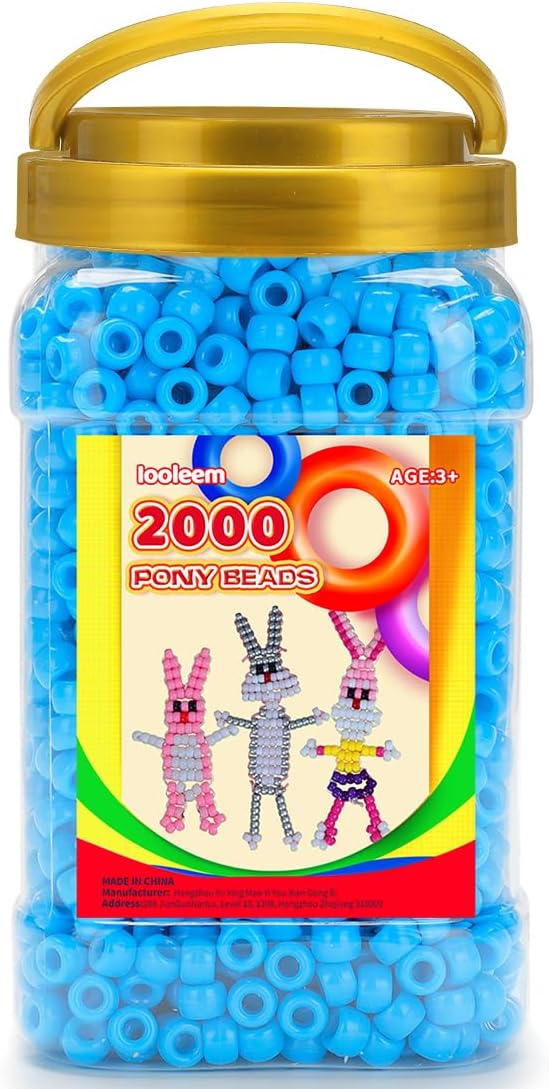 iooleem pony beads(2000pcs light blue pony beads), beads for bracelets making, beads for crafts, beading supplies, friendship bracelets making.