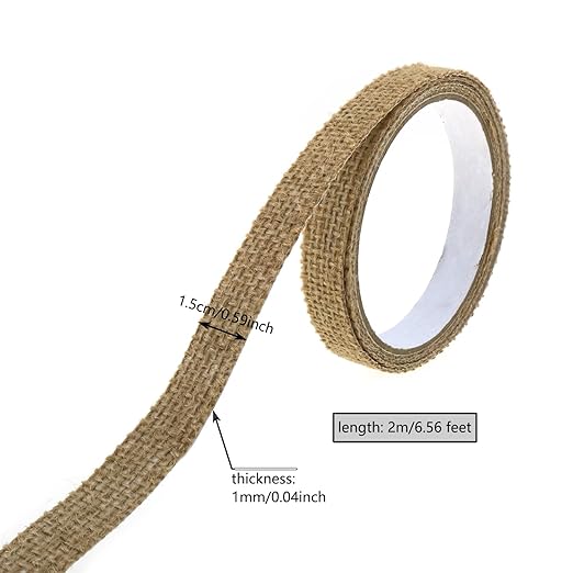 2pcs Self Adhesive Jute Tape 1.5cm/0.59Inch 6.56 Feet Natural Hemp Ribbon Trim Adhesive Tape Sticker