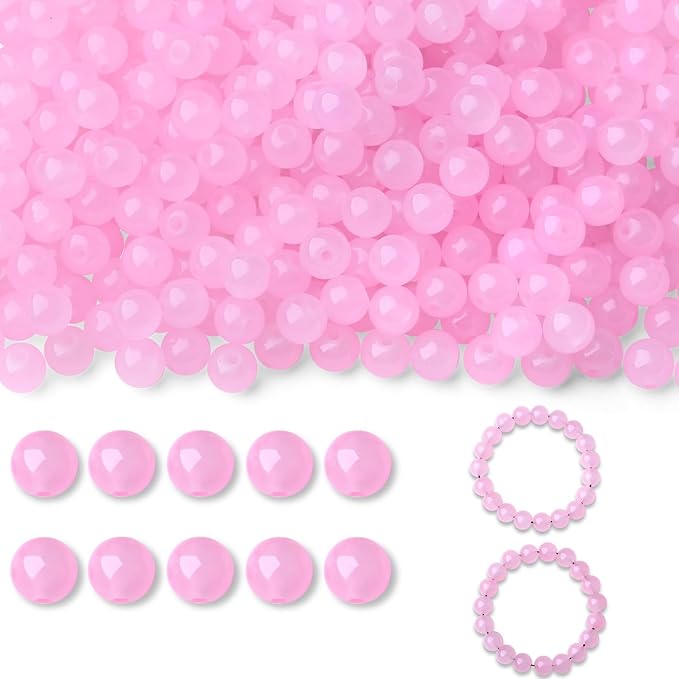 500Pcs Pink Glass Beads 8mm for Bracelets and Necklaces, Round Crystal Glass Beads for Bracelet Jewelry Making Kits Earring DIY Crafts(Pink)