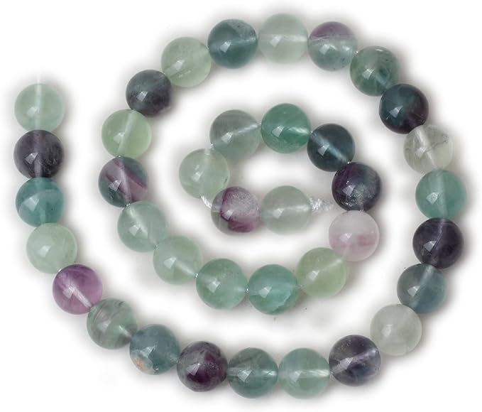 cheavian 35pcs 10mm natural colorful fluorite gemstone round loose beads for jewelry making diy findings 1 strand 15"