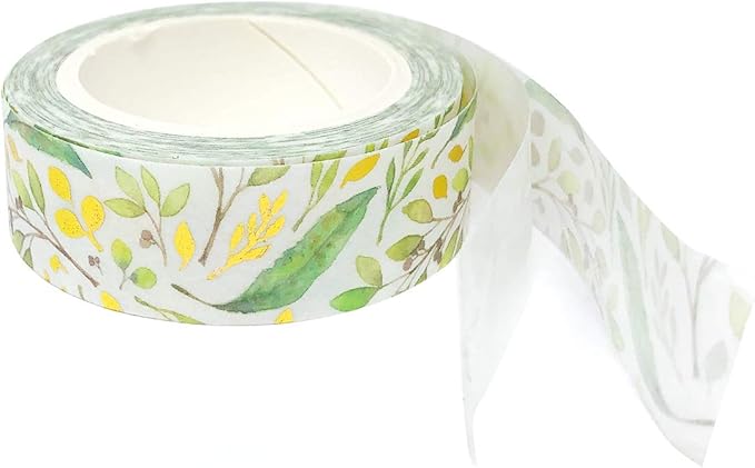 allydrew Gold and Silver Foil Washi Masking Tape, 15mm x 5M, Sprig Leaves