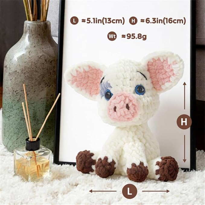 Linhao Jew Crochet Kit for Beginners – Knitting Kits Cute Animal Kitten Keychain with Pre-Started Easy Yarn, Step-by-Step Video Tutorials for Adults & Kids DIY Crafts (Pig)