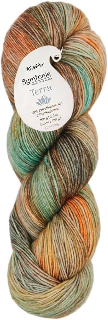 KnitPro Symfonie Fingering Weight Hand Dyed Variegated Yarn Skein | Extra Fine Merino Wool & Polyamide Blend for Knitting & Crocheting, Oeko-TEX Certified 400m, 100g | Terra Lagoon Dream