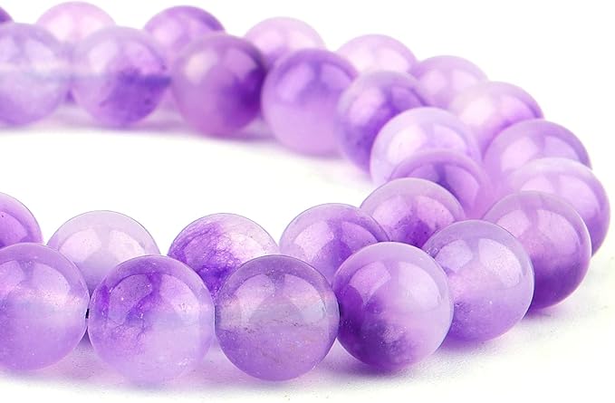 Jade Stone Beads for Jewelry Making - 10mm Gemstone Round Beads for Bracelets(35-37pcs, Purple Cloudy Jade)