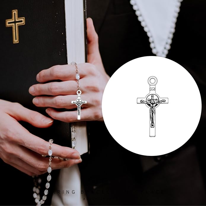 60Pcs/30Sets Rosary Making Kits Supplies Alloy Religion Cross and Center Medal Charms Pendant Oval Chandelier Links for Diy Prayer Necklace Jewelry