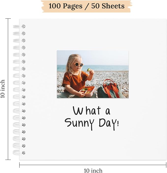 Scrapbook 10x10 Inch DIY Scrapbook Album Hardcover Kraft Paper Scrap Book Photo Albums 100 Pages Perfect for 4x6 / 5x7 Photos Memory Book for Family, Wedding