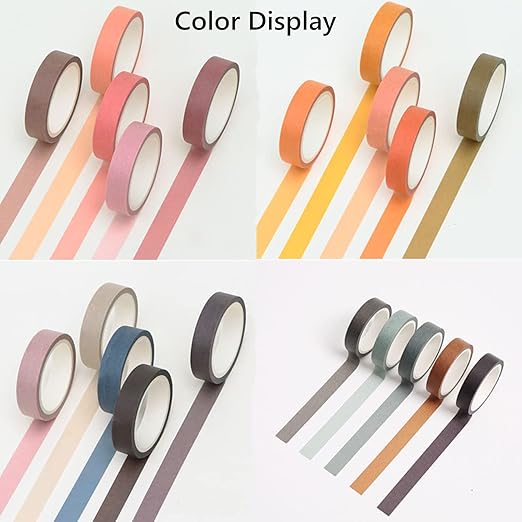 20 Rolls Washi Tape Set,10 mm x 5m Decorative Colored Masking Tapes for Scrapbooking, Junk Journal, Planners, DIY Crafts, Gift Wrapping