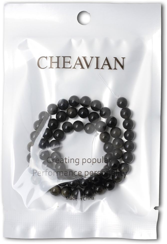 cheavian 60pcs 6mm natural golden obsidian gemstone round loose beads crystal energy stone healing power for jewelry making 1 strand 15"