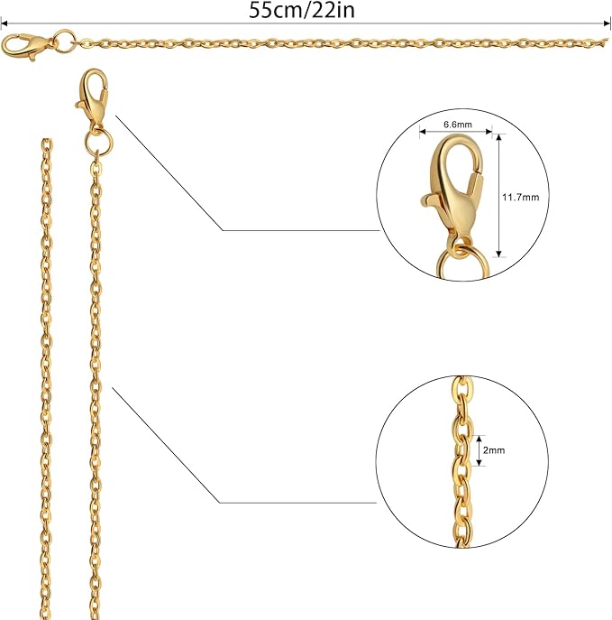 lemonkey 24 pack necklace chains bulk,gold plated diy cable link chains for jewelry making 22 inches