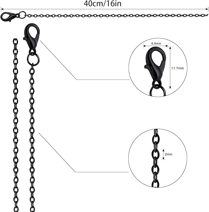 lemonkey 24 pack necklace chains bulk,black plated diy cable link chains for jewelry making 16 inches