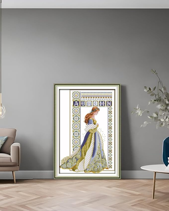 CaptainCrafts Cross Stitch Stamped Cross Stitch Kits Pre-Printed and Counted Unstamped White Cloth Embroidery Kit Needlecrafts (Autumn Angel, No Preprint Counted 14CT)