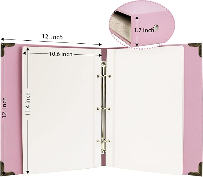 Vienrose Photo Album Self Adhesive 60 Pages Hardcover with DIY Scrapbooking Kit 3 Rings Paper Scrapbook for Lover Friends Kids Wedding Pink