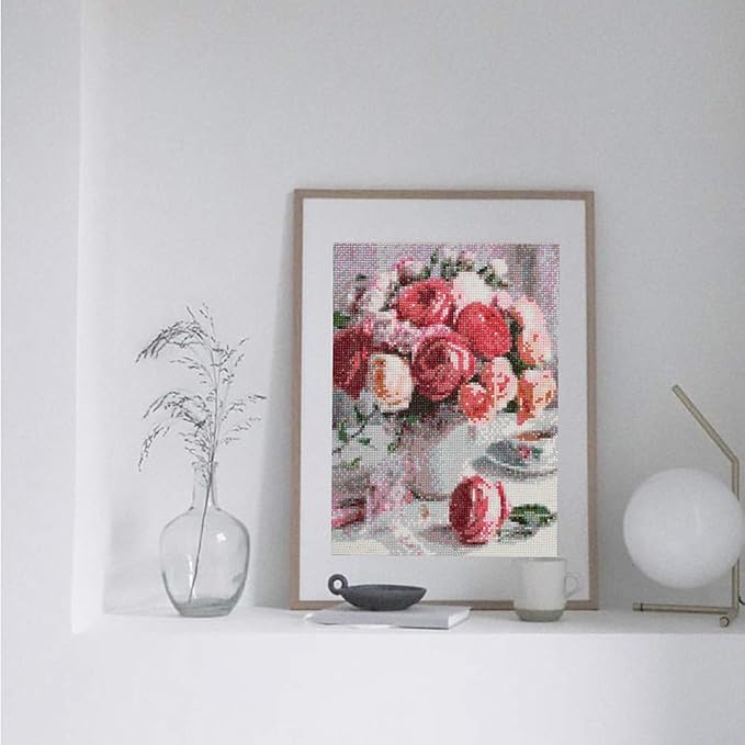 Koikify Diamond Art Pink Rose Full Round Drill Diamond Painting Kits for Adults DIY Gem Painting Craft for Home Wall Decor and Gift 11.8 x 15.7 Inch