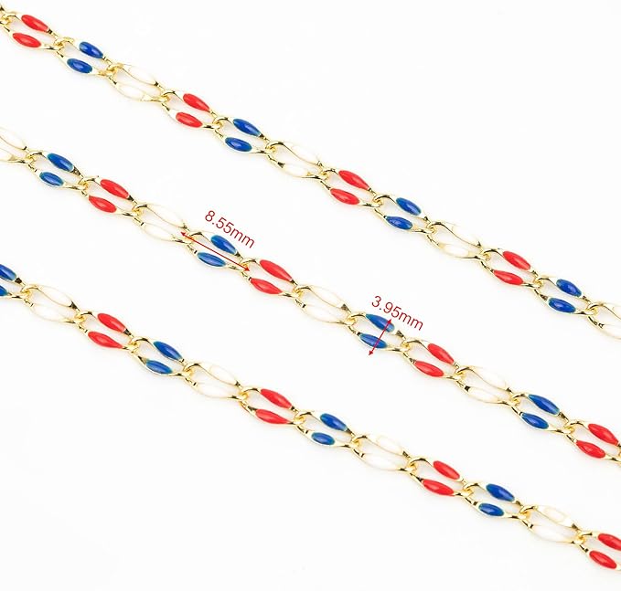 YOUBEIYEE Gold Plated Chain for Jewelry Making Amercian Flag Color Enamel Cable Chain for Women Necklace Bracelet DIY Jewelry Chains Bulk