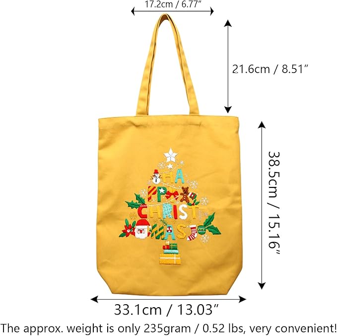 CREAWONDER Canvas Tote Bag Embroidery Kit with Pattern for Beginners, Arts and DIY Embroidery Crafts Kits for Adults, Include Instructions, Thimble, Embroidery Hoops, Color Threads and Tool