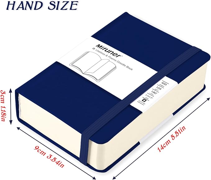 Mix Media Pad,3.5"x5.5" Small Hardcover Leather Art Sketchbook,105 GSM 200 Sheets/400 Pages Acid Free Artistic Painting Drawing Sketching Writing Paper, Handy Pocket Journal Notebook. Dark Blue