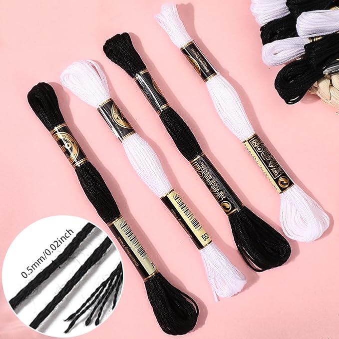 12 Skeins 105 Yards Black White Embroidery Floss Thread Bulk 6 Ply Cross Stitch Floss Variegated Friendship Bracelet String Threads for Jewelry Making Bracelet Knitting Stitch Craft Supply