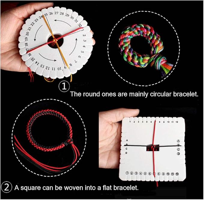 Comidox 4Pcs Kumihimo Disk Braiding Wheel Lightweight & Convenient Friendship Bracelet Disc Square & Round Kumihimo Supplies for Beading & Bracelet Weaving Kit DIY