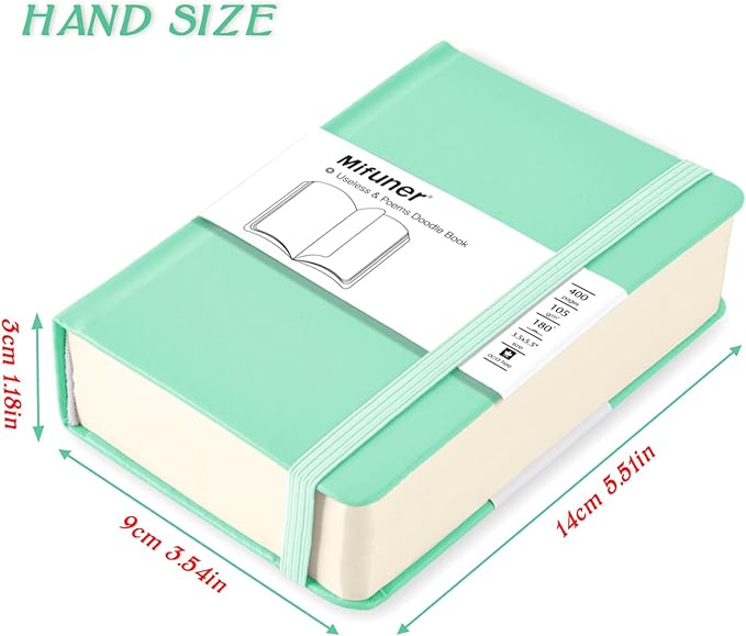 Mix Media Pad,3.5"x5.5" Small Hardcover Leather Art Sketchbook,105 GSM 200 Sheets/400 Pages Acid Free Artistic Painting Drawing Sketching Writing Paper, Handy Pocket Journal Notebook. Light Green