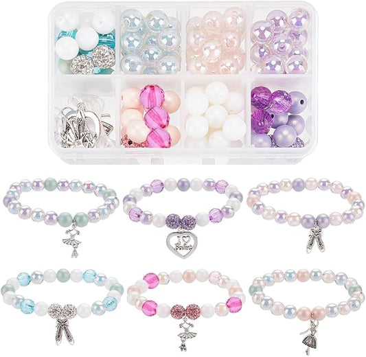 SUNNYCLUE 1 Box 6 Set Ballet Bracelet Making Kit Adjustable Bracelets Dancer Ballerina Charms Acrylic Transprent Rhinestone Beads for Jewellery Making Kits Beginner Adult Women Holiday Supplies
