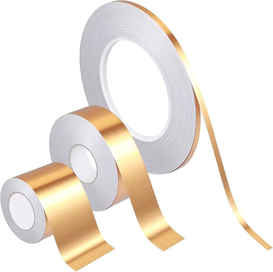 Zonon 3 Rolls Multi Size Self Adhesive Polyester Film Tape 1/5, 4/5, 7/5 Inch Washi Metallic Tape for Detailing Accent Graphic Arts for Walls Cars and Boats Trim(Gold)