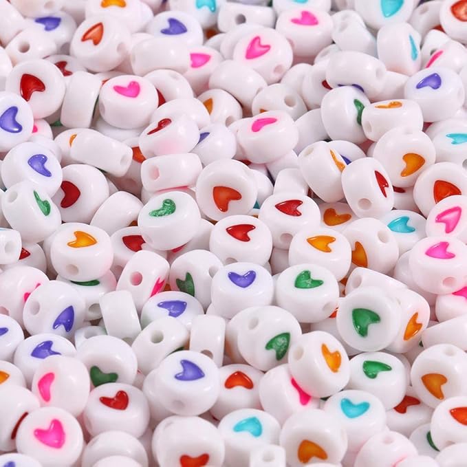 Yochus 1000pcs White Round Acrylic Love Beads 4x7mm Colorful Heart Shaped Beads for Jewelry Making and DIY Bracelets, Necklaces, Key Chains