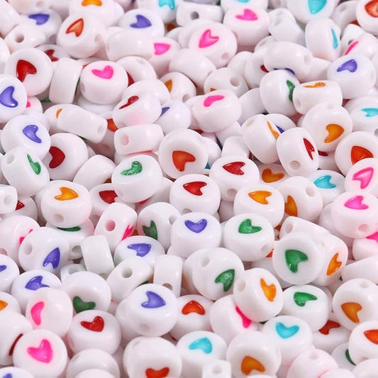 Yochus 1000pcs White Round Acrylic Love Beads 4x7mm Colorful Heart Shaped Beads for Jewelry Making and DIY Bracelets, Necklaces, Key Chains