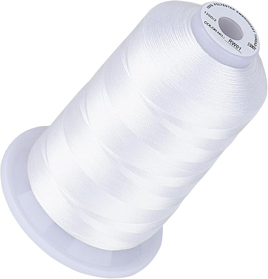 Simthread 5500Yds Embroidery Thread, 5000M High-Yardage 40WT 100% Polyester Thread – 170+ Vivid Colors, High-Speed Rated – Compatible with Brother, Singer, Janome & More - Raw White RW001
