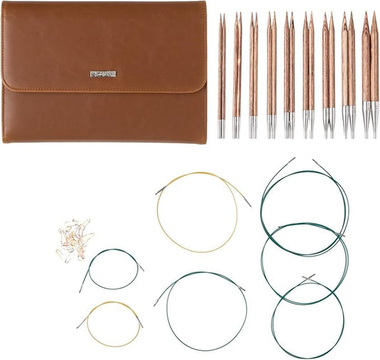 Knit Picks Resilience Premium Wood Interchangeable Knitting Needle Set with Case and Stitch Markers (Moonstone Resilience)
