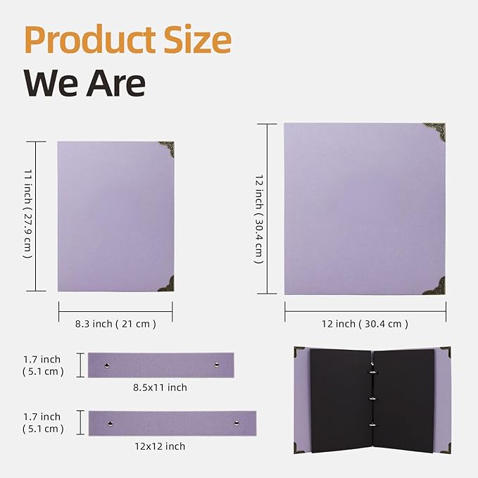 Vienrose DIY Scrapbook Photo Album Kit with Pens Tapes and Stickers 60 Pages Hardcover 12x12 Inches 3 Rings Removable Black Paper Scrapbooking for Lover Friends Kids Wedding Purple