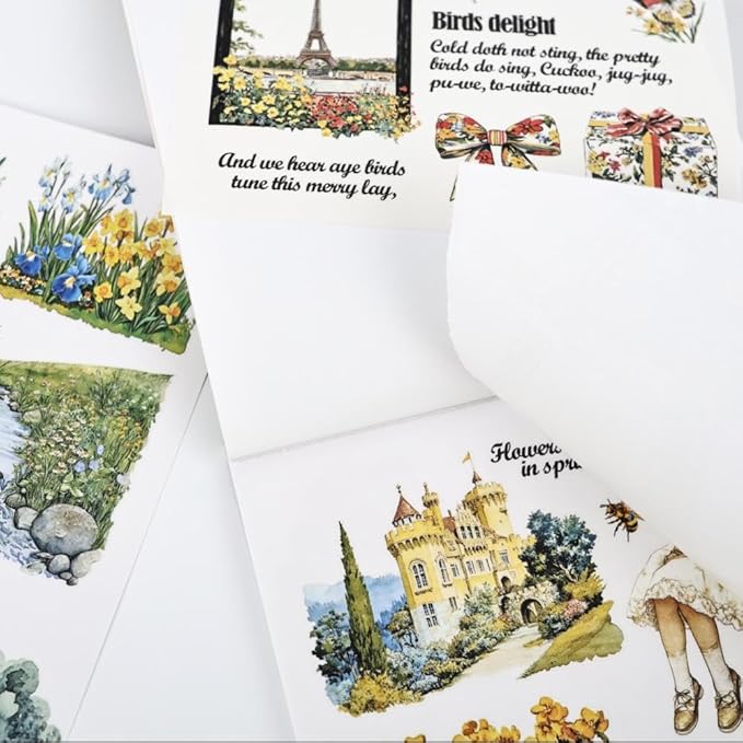 Scrapbook Sticker Book for Scrapbooking, Golden Horizon Theme, 20 Sheets A5 Pre-Cut Washi Paper PET Stickers for Journaling, Junk Journal Supplies, Bujo, Collage, Crafts Arts