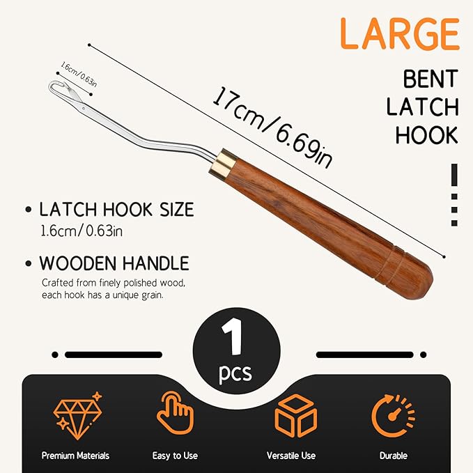 Giwrmu Latch Hook Tool, Wooden Bent Latch Hooks, Large Latch Hook Crochet Needle for Micro Braids, Hair Extension and Carpet Craft
