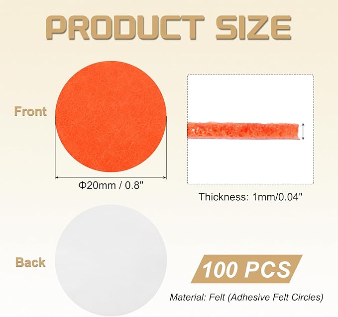 uxcell 100 Pcs Adhesive Felt Circles, 3/4" Round Non-Woven Felt Pads Stickers Dots Pre Cut for DIY Crafts Sewing Handcraft Costume Holiday Decoration, Orange