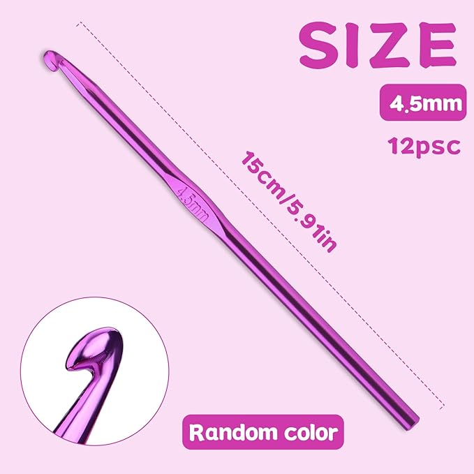 UzecPk 12Pcs 4.5mm Crochet Hook, US Size 7 Aluminum Crochets Hooks Craft Yarn, Crochet Hooks Bulk Crochet Needles for Crocheting Yarn, Metal Crochet Hook for Knitting Scarf Hat