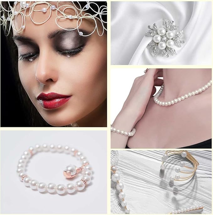 800 Pcs White Pearl Beads for Jewelry Making Pearls Bracelet Kit Loose Spacer Bead for Bracelets Necklace Crafts DIY 4mm 5mm 6mm 8mm 10mm Round Craft Bead with Hole Vase Decoration Supplies (White)