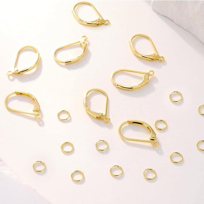925 sterling silver leverback french hooks - hypoallergenic earring backs with jump rings set - dangle hooks sterling silver findings supplies for jewelry making