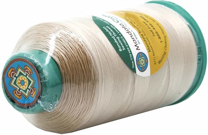 Mandala Crafts Bonded Nylon Thread Cream Heavy Duty Sewing Threads - 1500 YDs Size 69 210D T70 Tex 70 Thread for Leather Jeans Weaving Outdoor Marine Upholstery Threads