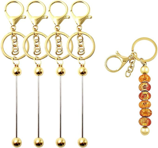 8 Pcs Gold Beadable Keychain Bars Blanks Bead Keychain Metal Beaded Keychain for Keychain DIY Projects Pendant Jewelry Crafts Making Gift