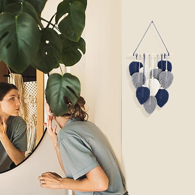 FREEBLOSS Macrame Leaf Wall Hanging Kit - Boho Wall Decor DIY Macrame Tapestry for Beginners
