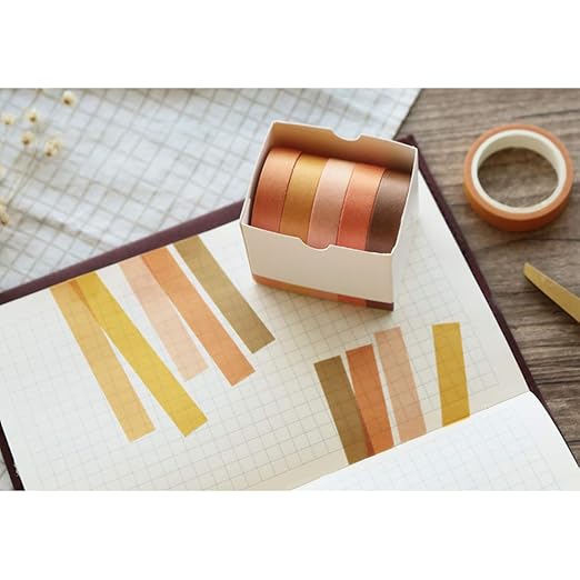 EnYan Solid Color Washi Tapes Set, 5 Rolls Basic Collection Decoration 10mm Wide Japanese Masking Decorative Tapes for Bullet Journal Planners DIY Crafts Arts Scrapbooking Adhesive