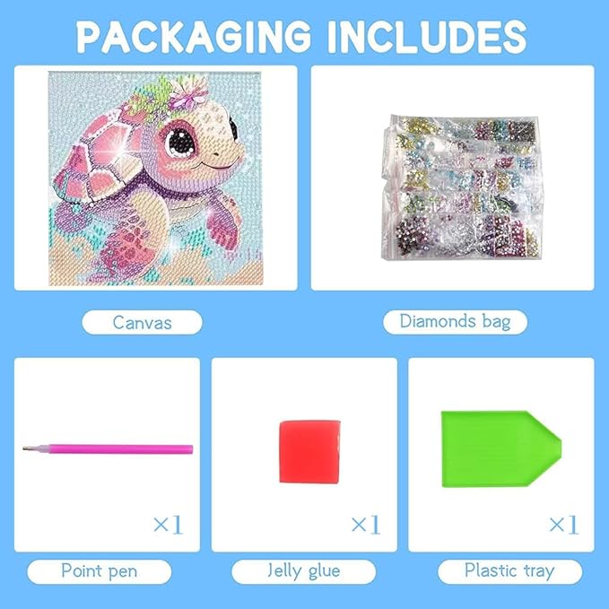 PERFECTSIGHT Cute 5D Diamond Art Kits with Wooden Frame, Kawaii DIY Painting Art for Adults Teen, Diamond Arts and Crafts Sets, Big Gem Full Drill Diamond Dots for Women Beginners (Turtle)