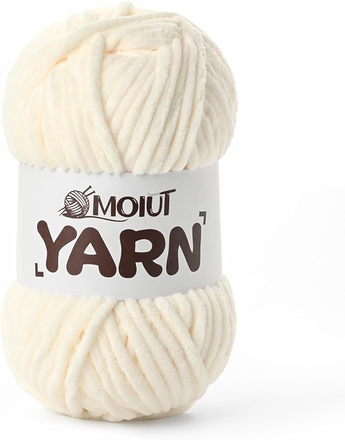 Fluffy Chenille Yarn for Crocheting, Chunky Velvet Yarns for Crochet Amigurumi, Baby Yarn for Crocheting Soft Blanket, 87.4yds /3.5 oz Bulky Yarns for Crafts/Hats/Shoes/Socks (Milky White)