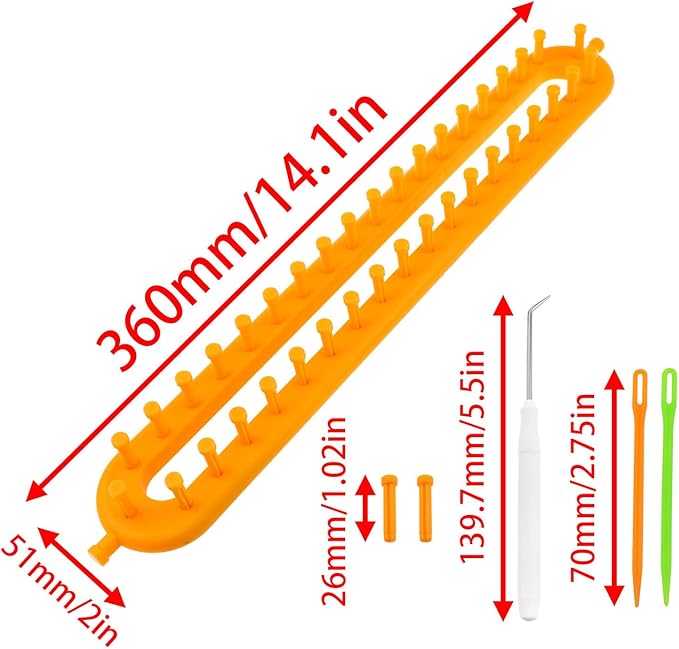AYLIFU Rectangular Weaving Machine Hook-Knit Set Weaving Hook with Crochet Yellow 36cm/14.17inch for DIY Scarf Shawl and Blanket handicrafts 1 Set