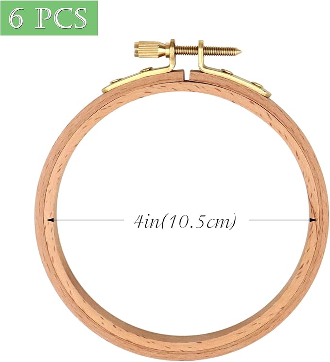 zocone 6 pcs beech wood embroidery hoops, wood circle hoop ring cross stitch hoop for embroidery, cross stitch, needlework, art craft handy sewing and christmas decoration (size-4")