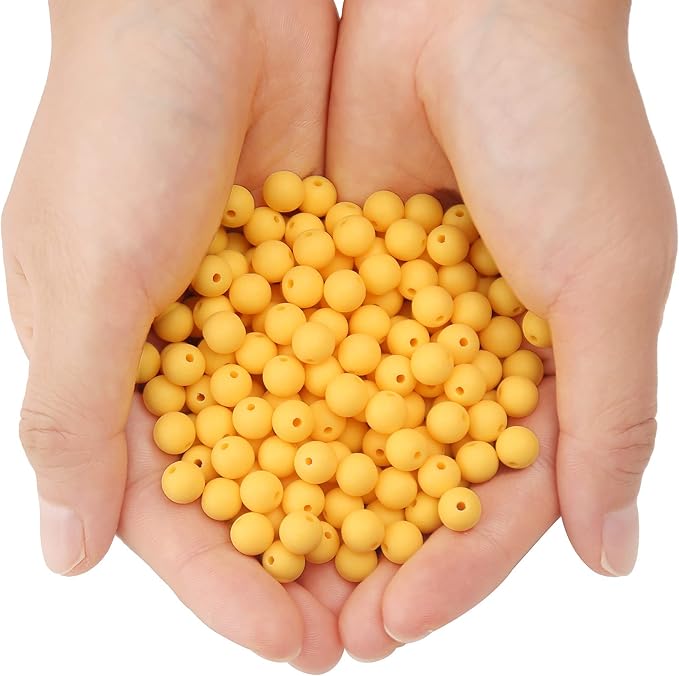 bonny boxx 200pcs 10mm matte yolk yellow acrylic round beads, frosted plastic resin bubblegum balls chunky gumball beads for necklace and bracelet making, crafting supplies